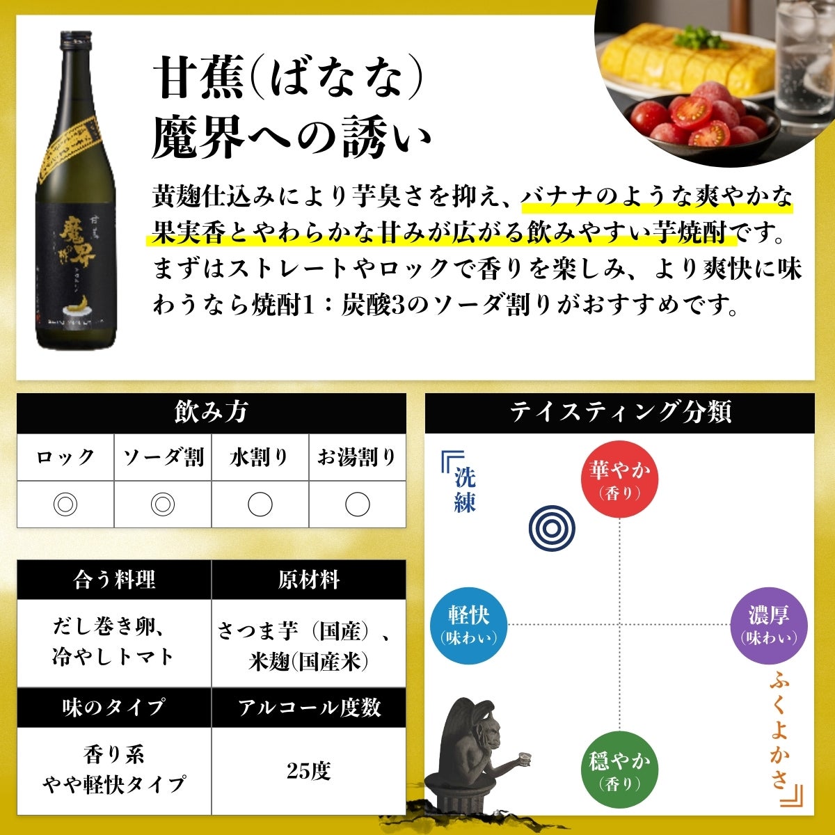 バナナの香り焼酎 甘蕉(ばなな)魔界への誘い 720ml|香り系芋焼酎の バナナの香り焼酎 甘蕉(ばなな)魔界への誘い 720ml|香り系芋焼酎の